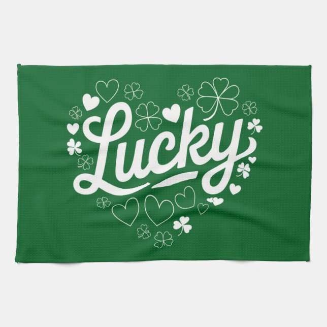 St Patrick's Day Heart Lucky Clover Shamrock  Kitchen Towel (Horizontal)