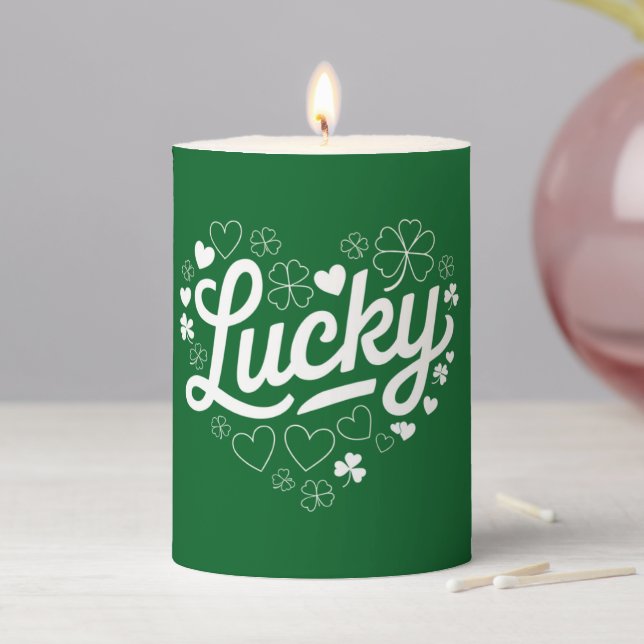 St Patrick's Day Heart Lucky Clover Shamrock  Pillar Candle (In Situ)