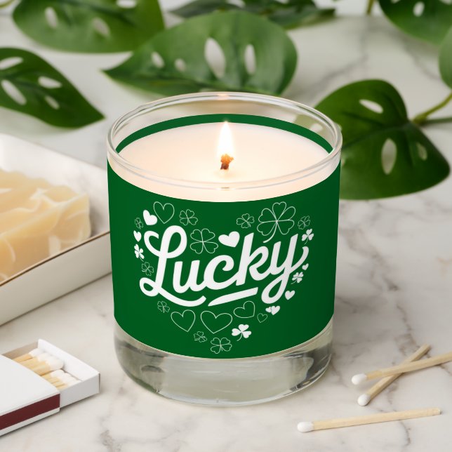 St Patrick's Day Heart Lucky Clover Shamrock  Scented Candle (Lit)