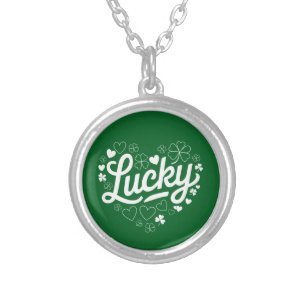 St Patrick's Day Heart Lucky Clover Shamrock Silver Plated Necklace