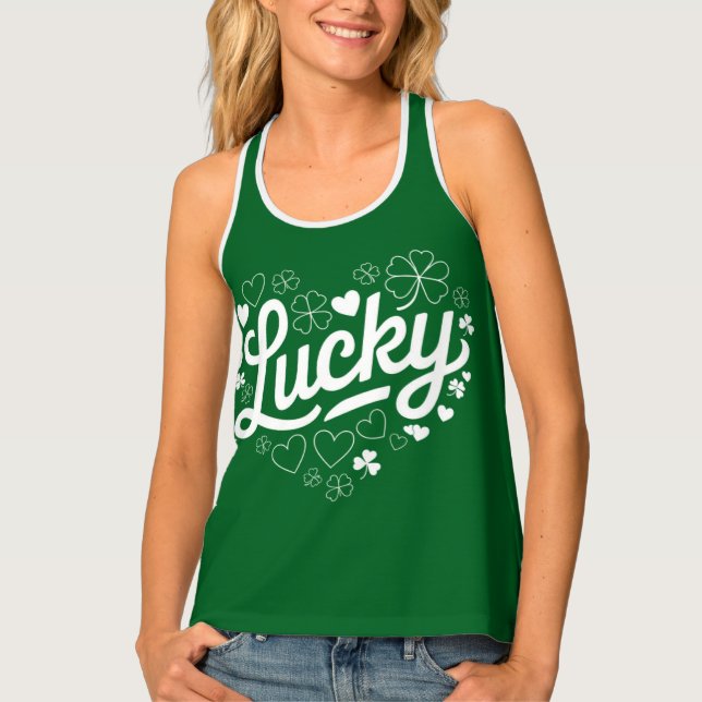 St Patrick's Day Heart Lucky Clover Shamrock  Tank Top (Front)
