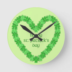St Patrick's Day Heart Round Clock