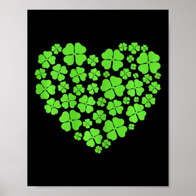 St Patricks Day Hearts Shamrock Clover Women Girls Poster (Front)