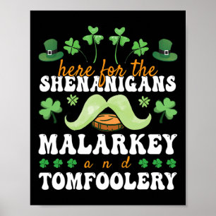 St Patricks Day Here For The Shenanigans Malarkey  Poster