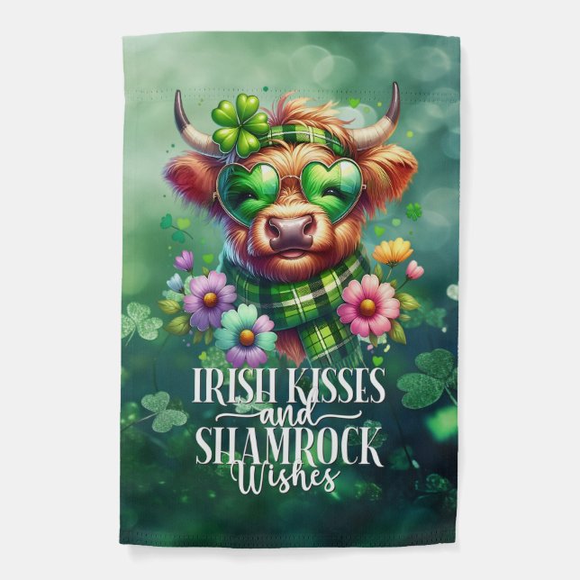 St Patrick's Day Highland Cow Irish Garden Flag (Front)