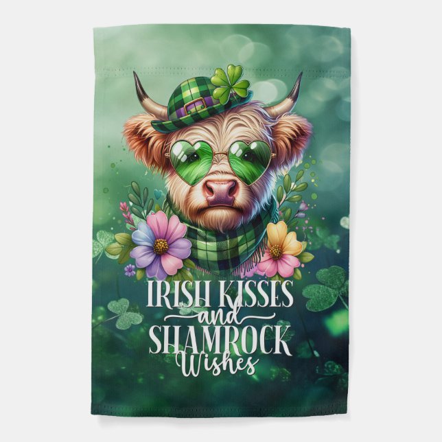 St Patrick's Day Highland Cow Irish Garden Flag (Front)