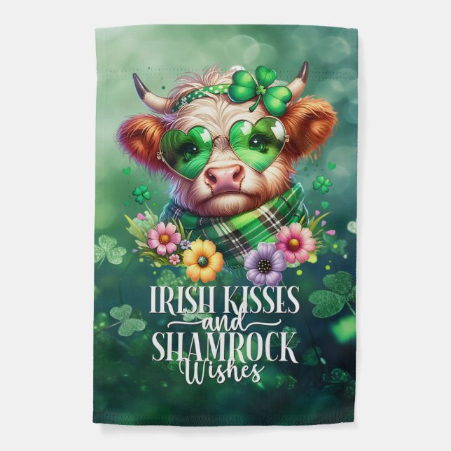 St Patrick's Day Highland Cow Irish Garden Flag (Front)