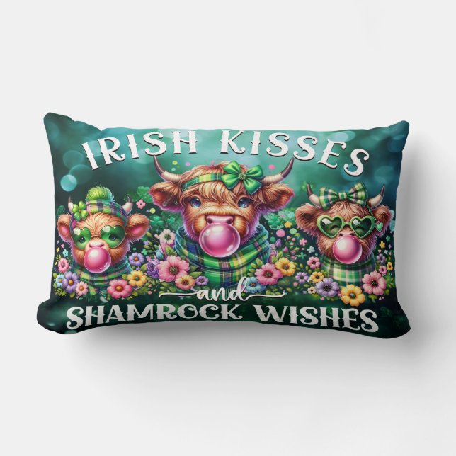 St. Patrick's Day Highland Cow Lumbar Pillow (Front)