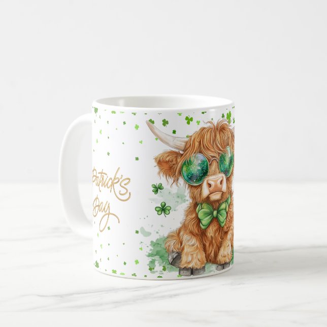 "St. Patrick's Day Highland Cow Mug 11oz  (Front Left)