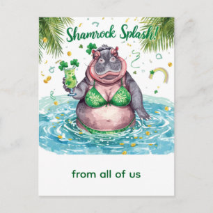 St. Patrick's day hippo pool party Holiday Postcard