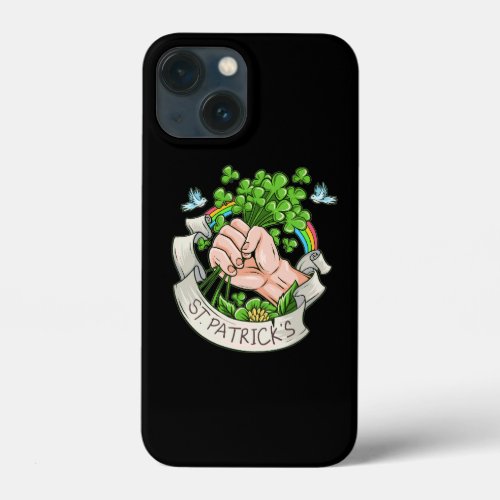 st patricks day holding clover leaves in celebrati iPhone 13 mini case