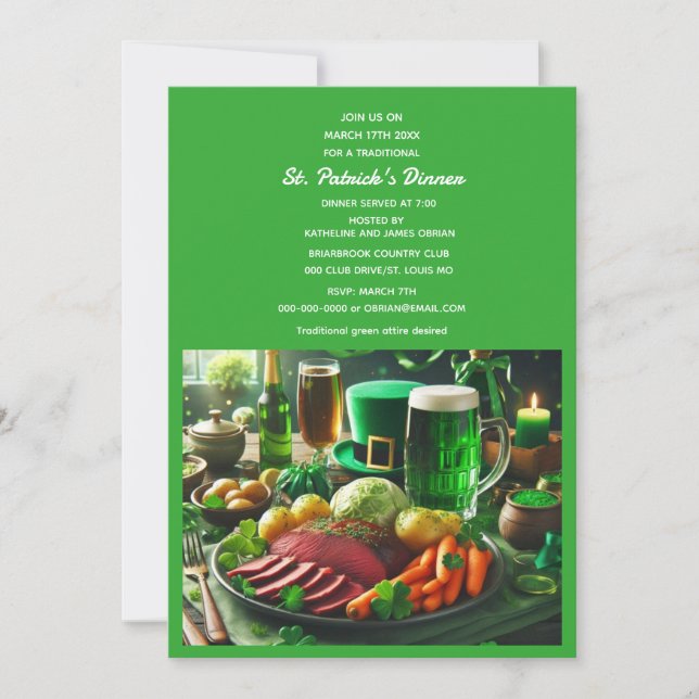 St Patrick's Day Holiday Dinner   Invitation (Front)