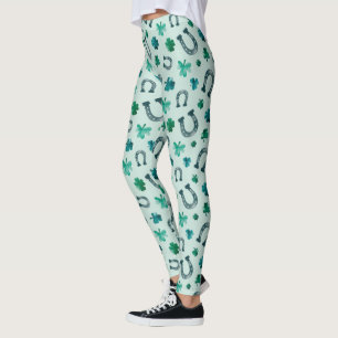 St. Patricks Day Horse Shoe Shamrocks Leggings