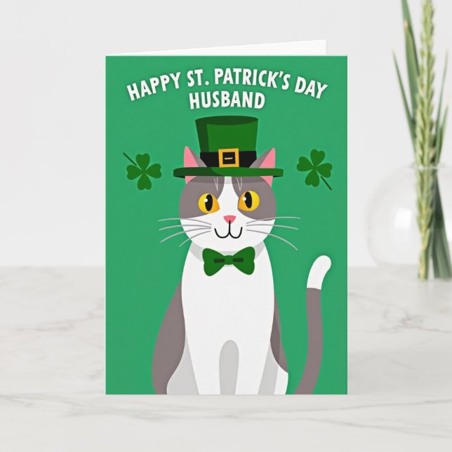St Patricks Day Husband Cat Card (Front)