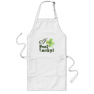 St. Patrick's Day I Feel Lucky Green 4 Leaf Clover Long Apron