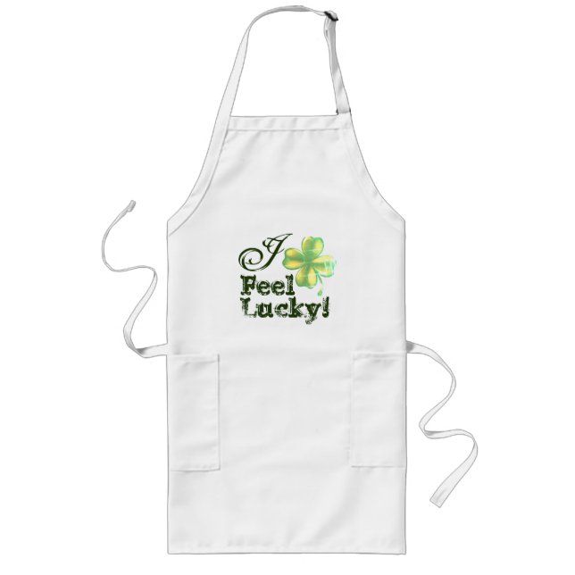 St. Patrick's Day I Feel Lucky Green 4 Leaf Clover Long Apron (Front)