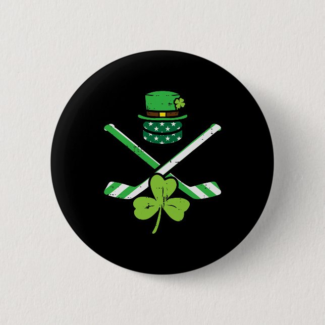 St Patricks Day Ice Hockey Saint Pattys Irish Men  Button (Front)