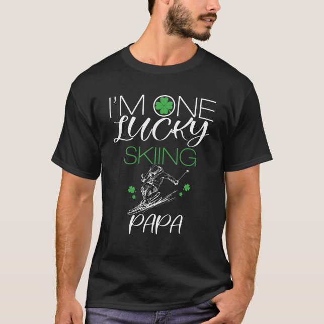St Patricks Day I'm One Lucky SKIING Papa Funny Fa T-Shirt (Front)
