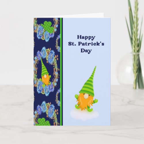 St Patricks Day in Dark  Light blue with Gnomes Card