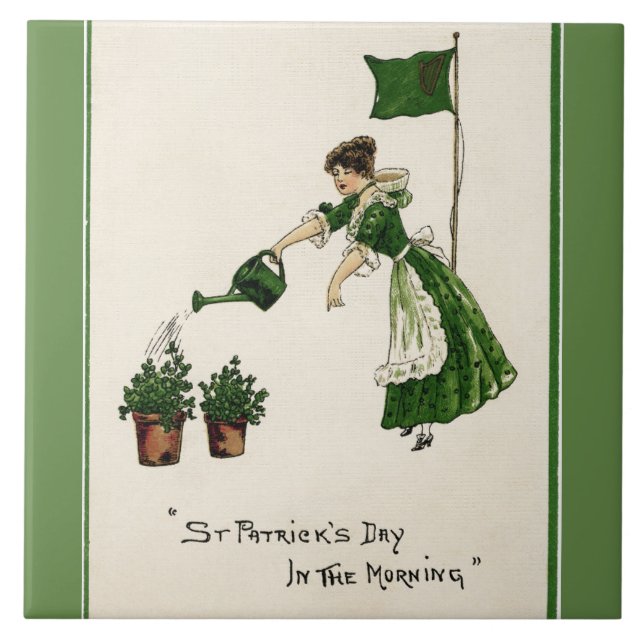 St. Patrick's Day in the Morning Green Ceramic Tile (Front)