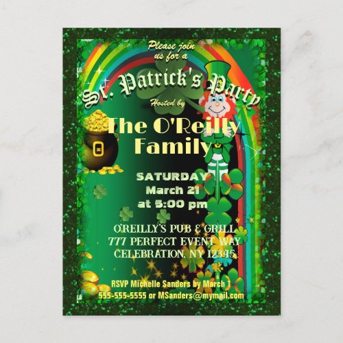 St Patricks Day Invitation Postcard