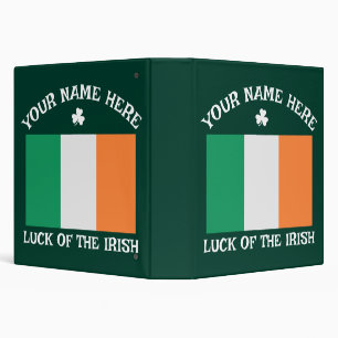 St Patrick's Day Ireland Flag Custom Name Shamrock 3 Ring Binder