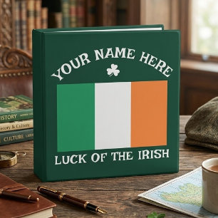 St Patrick's Day Ireland Flag Custom Name Shamrock 3 Ring Binder