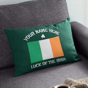St Patrick's Day Ireland Flag Custom Name Shamrock Accent Pillow