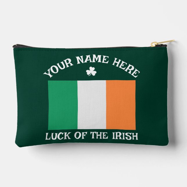 St Patrick's Day Ireland Flag Custom Name Shamrock Accessory Pouch (Back)