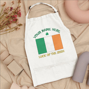 St Patrick's Day Ireland Flag Custom Name Shamrock Adult Apron
