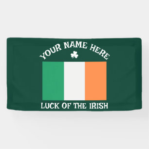 St Patrick's Day Ireland Flag Custom Name Shamrock Banner