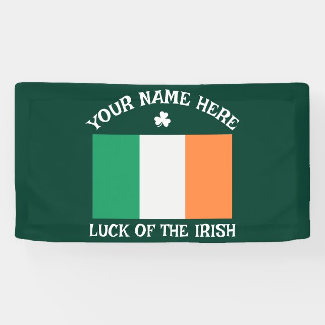 St Patrick's Day Ireland Flag Custom Name Shamrock Banner (Horizontal)
