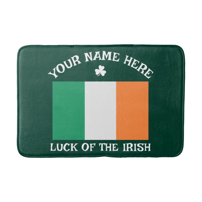 St Patrick's Day Ireland Flag Custom Name Shamrock Bath Mat (Front)