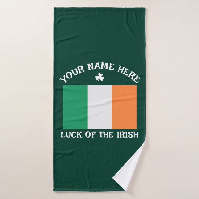 St Patrick's Day Ireland Flag Custom Name Shamrock Bath Towel (Bath Towel)