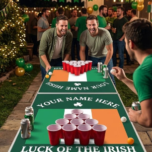 St Patrick's Day Ireland Flag Custom Name Shamrock Beer Pong Table