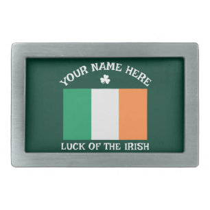 St Patrick's Day Ireland Flag Custom Name Shamrock Belt Buckle