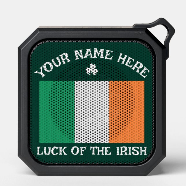 St Patrick's Day Ireland Flag Custom Name Shamrock Bluetooth Speaker (Front)