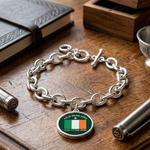 St Patrick's Day Ireland Flag Custom Name Shamrock Bracelet