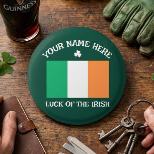 St Patrick's Day Ireland Flag Custom Name Shamrock Button