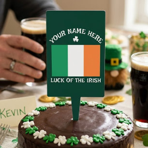 St Patrick's Day Ireland Flag Custom Name Shamrock Cake Topper