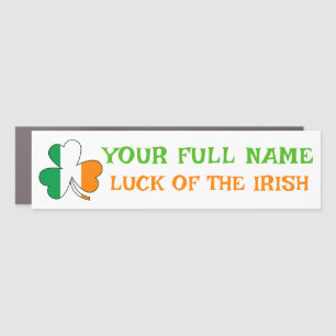 St Patrick's Day Ireland Flag Custom Name Shamrock Car Magnet