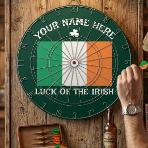 St Patrick's Day Ireland Flag Custom Name Shamrock Dart Board
