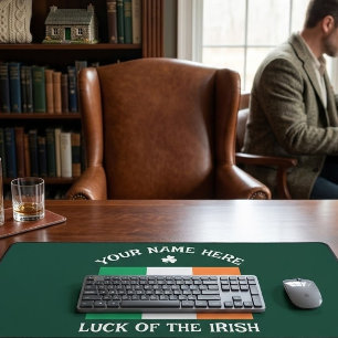 St Patrick's Day Ireland Flag Custom Name Shamrock Desk Mat
