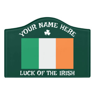 St Patrick's Day Ireland Flag Custom Name Shamrock Door Sign