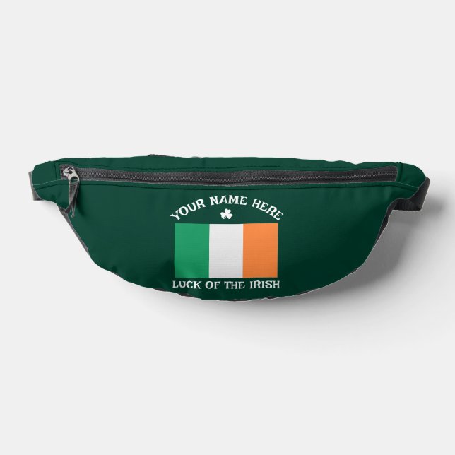St Patrick's Day Ireland Flag Custom Name Shamrock Fanny Pack (Lay Down)
