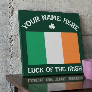 St Patrick's Day Ireland Flag Custom Name Shamrock Faux Canvas Print