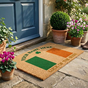 St Patrick's Day Ireland Flag Custom Name Shamrock Fiber Doormat
