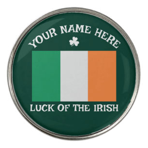 St Patrick's Day Ireland Flag Custom Name Shamrock Golf Ball Marker