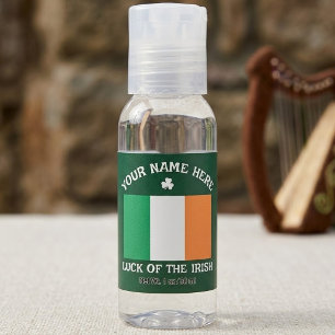St Patrick's Day Ireland Flag Custom Name Shamrock Hand Sanitizer