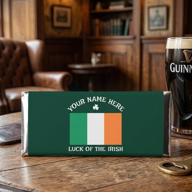 St Patrick's Day Ireland Flag Custom Name Shamrock Hershey Bar Favors (Creator Uploaded)